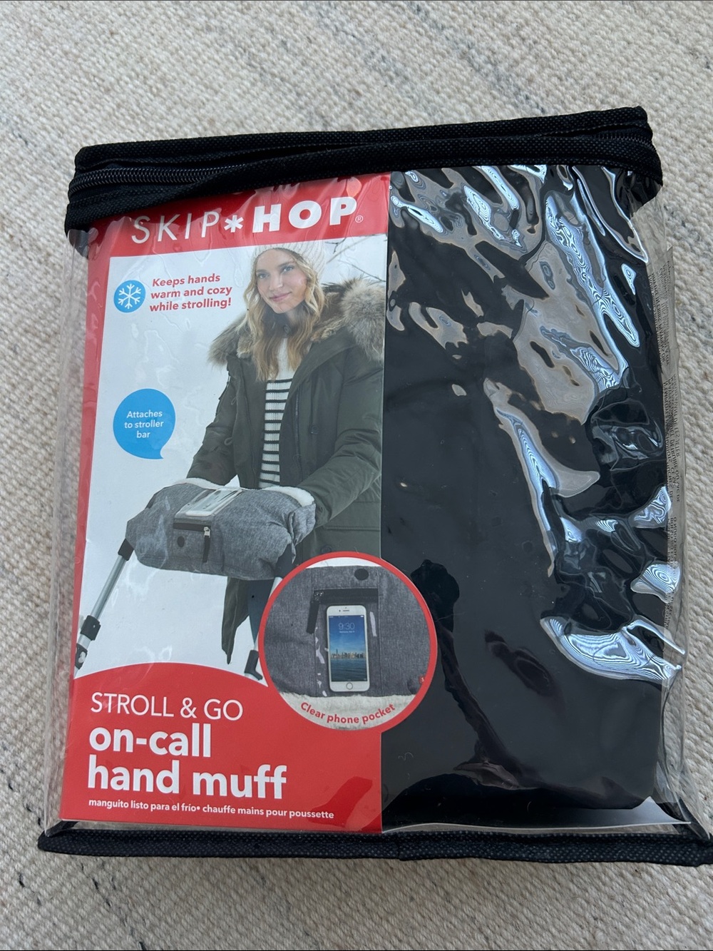 Skip Hop Black On-Call Stroller Hand Muff with Phone Pocket
